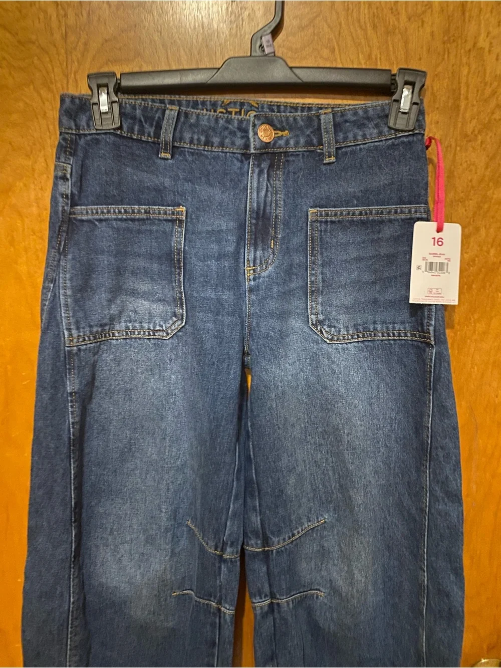 Justice Girl's Denim Barrel Blue Jeans Color Dark Wash Size 16